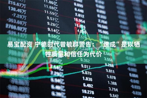 易宝配资 宁德时代曾毓群警告：“速成”是以牺牲质量和信任为代价